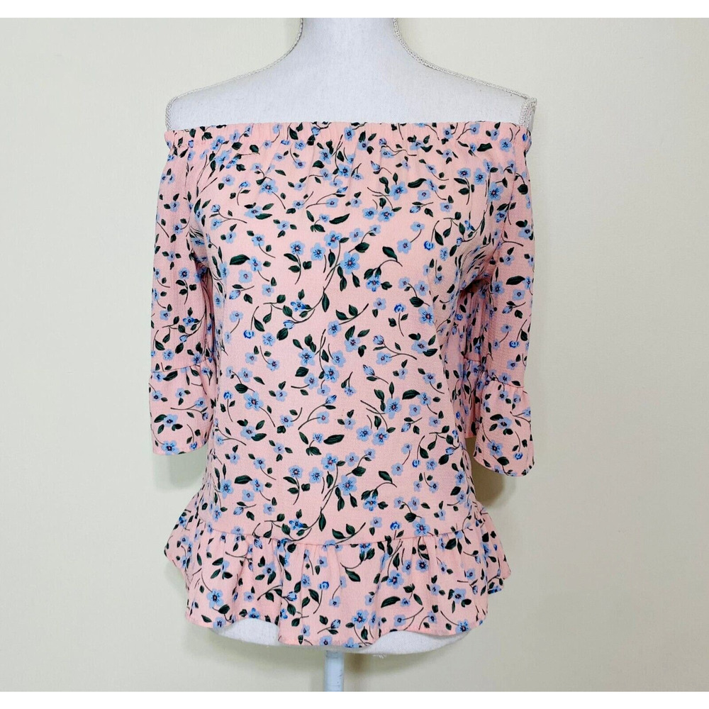 Floral Print Boho Off The Shoulder Top, Coral Pink, NEW,(Size Small to Medium)